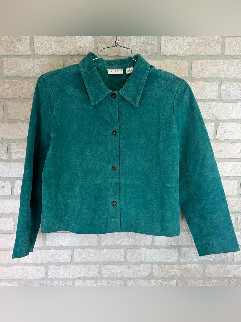 Green suede 100% leather Kim Roger’s Button-Front Jacket Size Medium